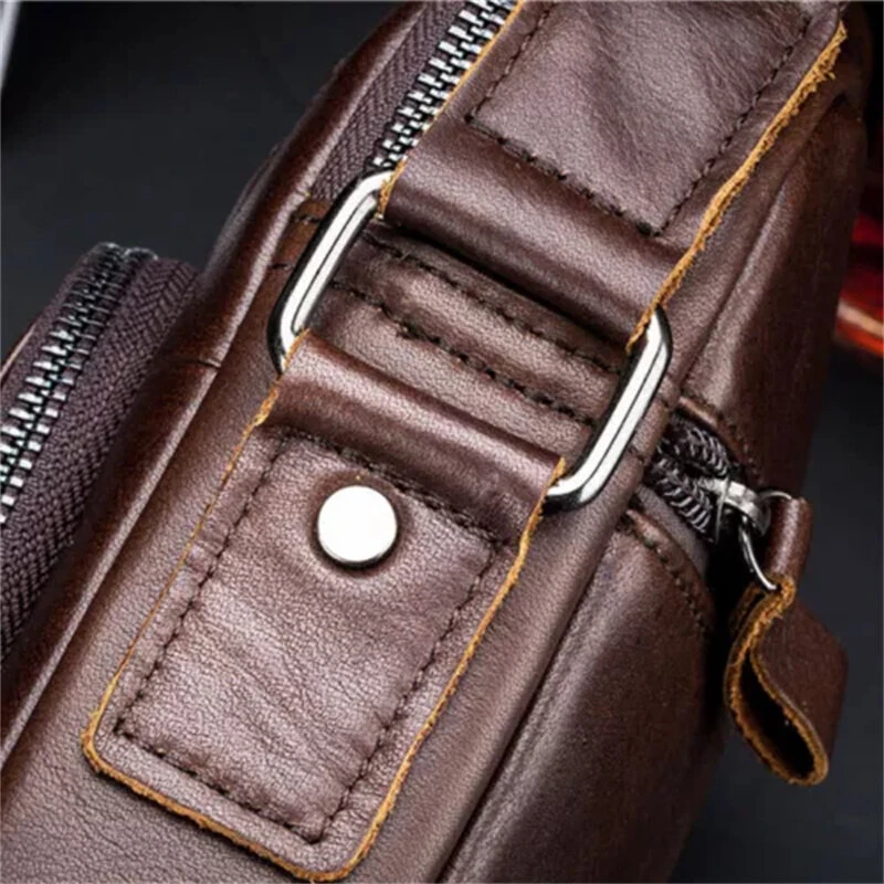 (image for) BULLCAPTAIN Genuine Leather Messenger Bag for Men Adjustable Shoulders Sling Crossbody Bags for Travel Work Business Handbag